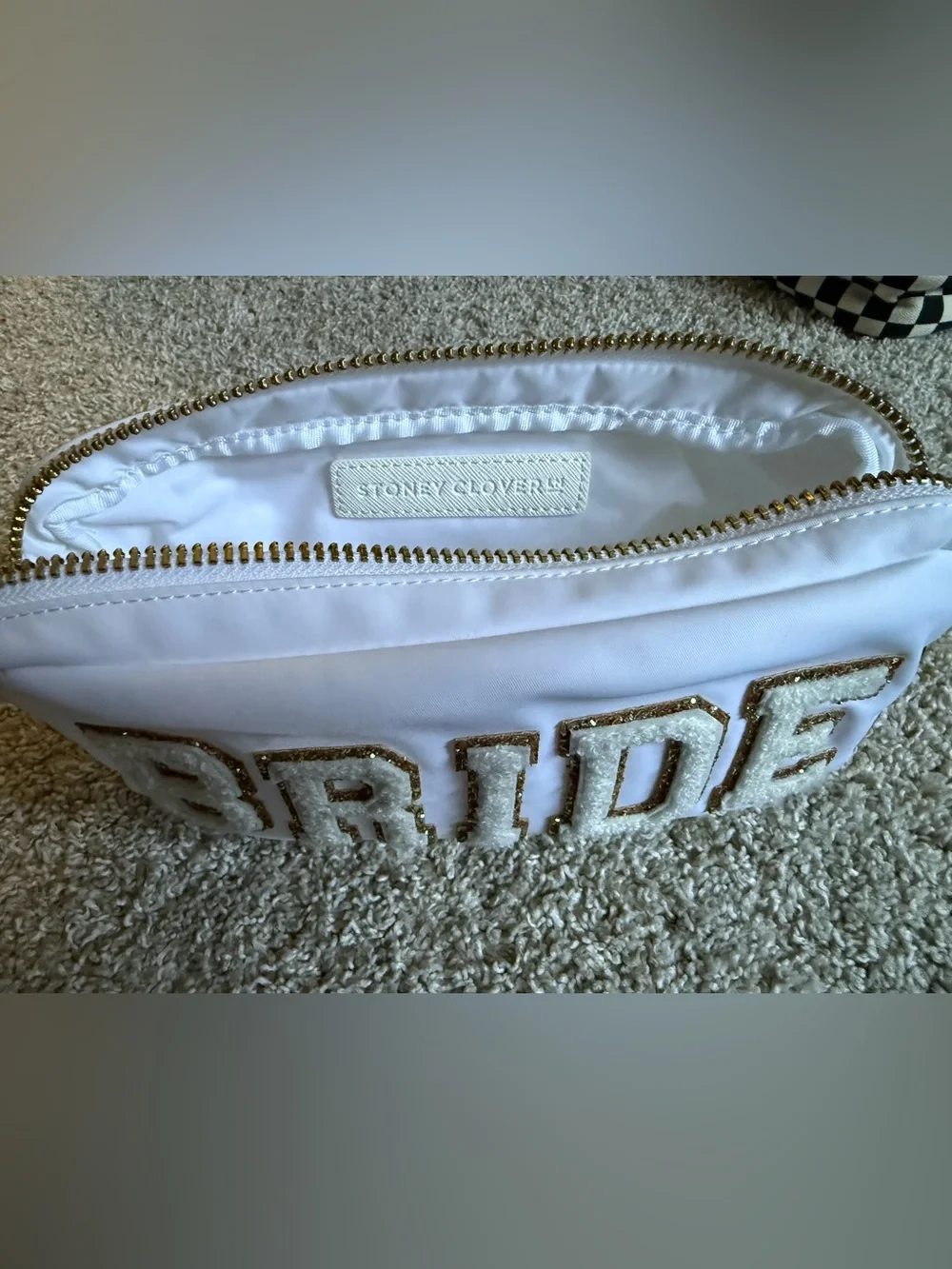 Stoney Clover Lane BRIDE Makeup Bag/Pouch with White and Gold Glitter Lettering